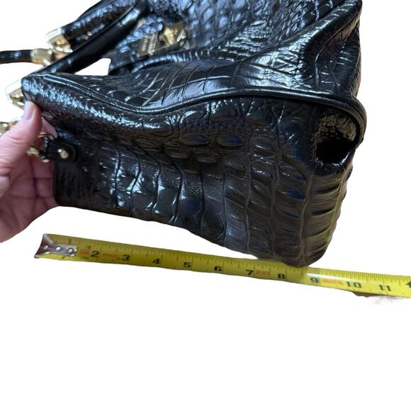 Brahmin Elisa Melbourne Large Leather Satchel Black Gold Registration Card - Picture 11 of 12